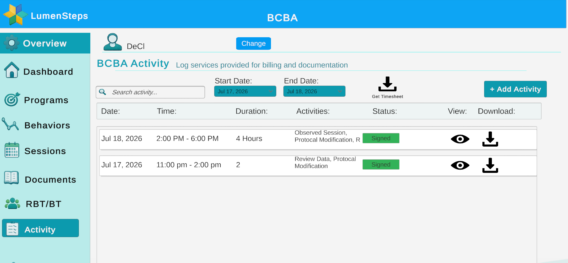BCBA Activity Log